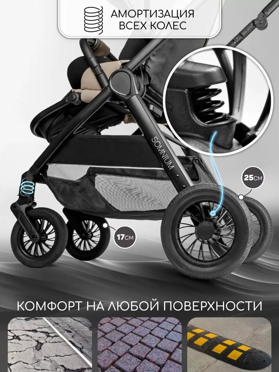 Детская прогулочная коляска Amarobaby Somnium (бежевый) фото-5